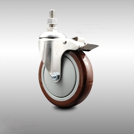 Service Caster 5 Inch 316SS Maroon Polyurethane Swivel 1/2 Inch Stem Caster Total Lock Brake SCC SCC-SS316TSTTL20S514-PPUB-MRN-121315